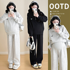 批发实拍视频2026春季新款半拉链翻领腊肠狗刺绣孕妇托腹裤孕妇两件套