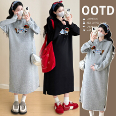 批发2026春季新款时尚贴布绣毛毛够简约百搭连帽中长款长款卫衣<b class='q'>连衣裙</b>