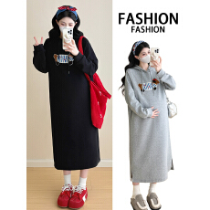 批发实拍新品2026早春秋卫衣洋气刺绣卡通狗连帽中长款卫衣连衣裙