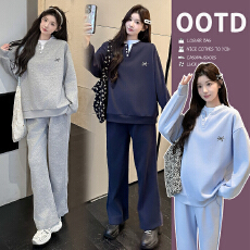 批发实拍新款2026韩系时尚长袖启动卫衣女宽松百搭刺绣<b class='q'>休闲</b>两件套套装