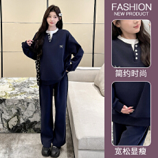 批发实拍新款2026韩系时尚长袖启动卫衣女宽松百搭刺绣<b class='q'>休闲</b>两件套套装