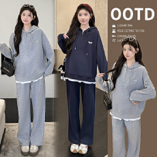 批发实拍2026早春新款宽松卫衣假两件腊肠狗刺绣运动<b class='q'>休闲</b>卫衣两件套装