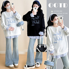 批发实拍2026早春季时尚洋气时髦休闲宽松拼色撞色我已上衣春季孕妇装