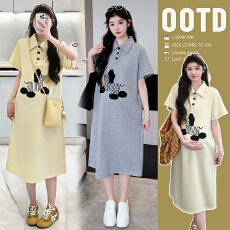 批发实拍夏季印花翻领毛巾绣短袖<b class='q'>连衣裙</b>孕妇夏季韩系懒惰风<b class='q'>宽松</b><b class='q'>连衣裙</b>