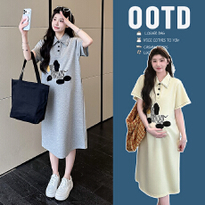 批发实拍夏季印花翻领毛巾绣短袖<b class='q'>连衣裙</b>孕妇夏季韩系懒惰风<b class='q'>宽松</b><b class='q'>连衣裙</b>