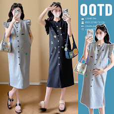 批发实拍~<b class='q'>孕妇</b><b class='q'>2026</b>夏季新款圆领刺绣中长款<b class='q'>T</b><b class='q'>恤</b>裙时尚泡泡袖长款连衣裙