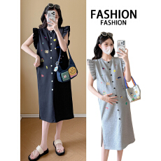 批发实拍~<b class='q'>孕妇</b><b class='q'>2026</b>夏季新款圆领刺绣中长款<b class='q'>T</b><b class='q'>恤</b>裙时尚泡泡袖长款连衣裙