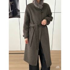 批发PINKEEN白色双面羊毛呢<b class='q'>大</b>衣<b class='q'>女</b>冬季2026新款气质毛领名媛中长外套