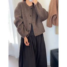 批发2601-2秋冬新款韩版气质简约百搭<b class='q'>显瘦</b>圆领双面羊毛大衣毛呢外套女