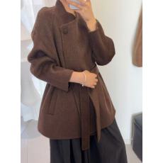 批发老钱风立领双面羊毛大衣女中长款系带<b class='q'>显瘦</b>韩系宽松毛呢外套