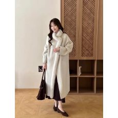 批发轻奢风<b class='q'>韩版</b>气质毛领双面羊毛呢大衣女秋冬长款毛呢外套