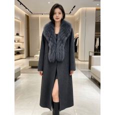 批发高级大狐狸毛领双面羊毛大衣女气质收腰系带韩系小个子毛呢外套