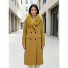 批发高级大狐狸毛领双面羊毛大衣女气质收腰系带韩系小个子毛呢外套