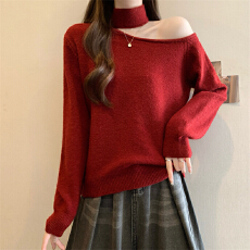 实拍实价 新款设计感斜肩挂脖毛衣针织衫