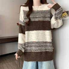 实拍实价 新款复古撞色条纹套头毛衣