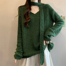 批发实拍实价 新款慵懒风v领挂脖设计感毛衣