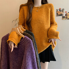 批发实拍实价 新款软糯圆领中长款毛衣针织衫