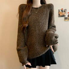 批发实拍实价 新款软糯圆领中长款毛衣针织衫