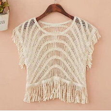 批发配吊带裙的套头针织衫上衣女生夏季超百搭流苏外罩衫镂空短款外搭