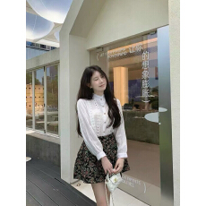 批发法式宫廷气质泡泡袖衬衫➕碎花半身裙两件套