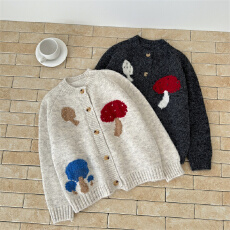 批发'蘑菇屋系列' 秋季新款韩版可爱蘑菇<b class='q'>开衫</b>卡通灰色<b class='q'>毛衣</b>外套上衣