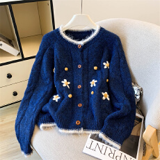 批发2025春秋韩系提花保暖针织开衫上衣宽松休闲文艺<b class='q'>大码</b>长袖外套<b class='q'>女装</b>