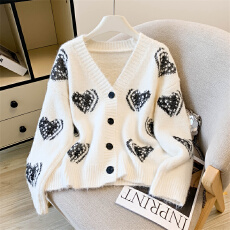 批发欧货重工轻奢风洋气爱心亮丝宽松针织衫洋气别致慵懒气质显瘦外套