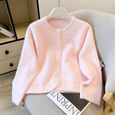 小香风蝴蝶结针织开衫女秋冬季2025温柔软糯外穿小个子毛衣外套女