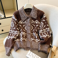 批发几何乐章费尔岛毛衣慵懒高级感针织开衫女小个子外套