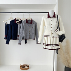 批发秋季穿搭学院小香风超好看小马刺绣开衫毛衣针织<b class='q'>连衣裙</b>两件套装女