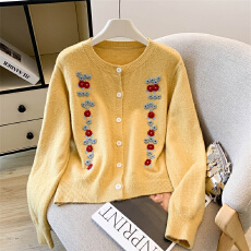 2025秋冬季新款时尚设计感重工刺绣装饰针织开衫毛衣女装独特上衣