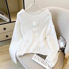 批发十三行粉色甜美风<b class='q'>立体</b><b class='q'>花朵</b>镂空长袖针织衫女秋季时尚软糯套头毛衣