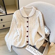 批发韩系气质爱心扣娃娃领毛衣<b class='q'>外套</b>女装秋装大码<b class='q'>胖</b><b class='q'>mm</b>麻花针织开衫上衣