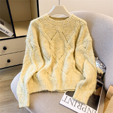 镂空菱格绞花花线针织衫女士2025秋冬季新款宽松显瘦休闲上衣