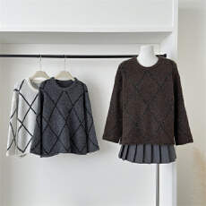 批发独特巨好看菱格亮片毛衣针织衫<b class='q'>女装</b>秋冬2026新款<b class='q'>大码</b>胖mm遮肚上衣