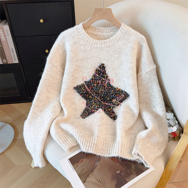 MY14891# 本命年穿搭红色星星毛衣新款加厚氛围感跨年针织上衣女裝貨源...