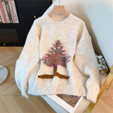 批发独特设计感圣诞树亮片红色毛衣女秋冬装<b class='q'>大码</b>胖mm巨好看针织衫上衣