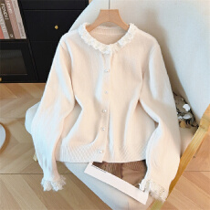 批发韩系蕾丝钉珠花边红色毛衣上衣冬季新款<b class='q'>大码</b>女装胖mm甜美针织<b class='q'>外套</b>