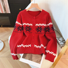 2026春季新款圣诞穿搭毛衣女款宽松慵懒费尔岛毛衫氛围感外套