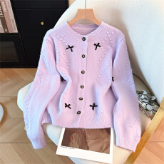 批发春季新年红色蝴蝶结针织开衫上衣女欧版减龄别致毛衣外套<b class='q'>打底衫</b>潮