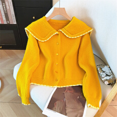 批发小香风撞色娃娃领毛衣外套女秋冬2025新款甜美高级感宽松<b class='q'>针织</b>上衣
