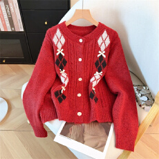 批发巨好看菱格超火长袖<b class='q'>针织</b><b class='q'>开衫</b>女2026春秋新款穿搭女士毛衣外搭上衣