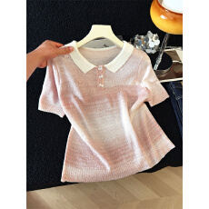 批发韩系慵懒风渐变镂空针织衫短袖女春夏新款<b class='q'>甜美</b>减龄短款上衣体恤