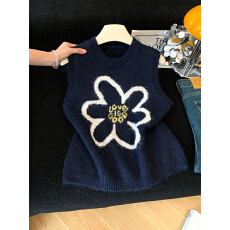 批发大码叠穿无袖毛衣背心上衣设计感立体<b class='q'>花朵</b>毛毛针织马甲女2026秋季