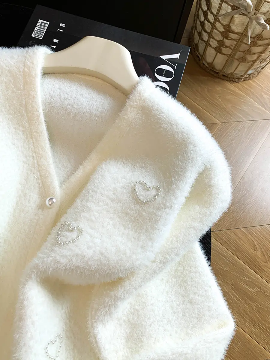 프랑스풍 V넥 진주 장식 가디건 상세 이미지 3