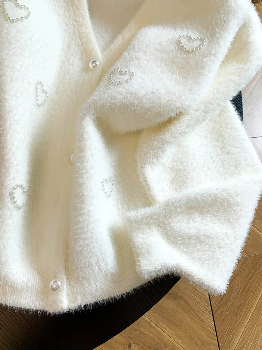 프랑스풍 V넥 진주 장식 가디건 상세 이미지 7