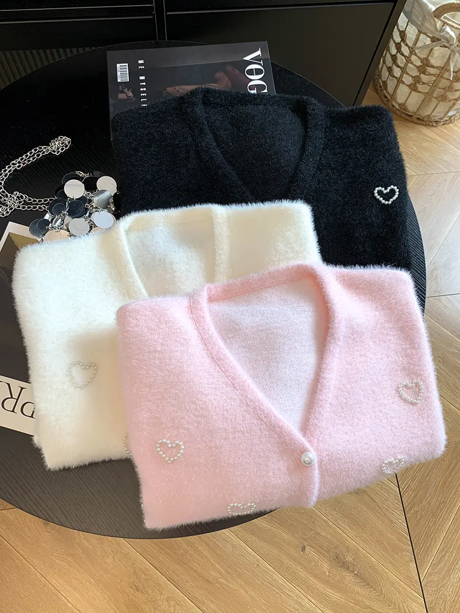 프랑스풍 V넥 진주 장식 가디건 상세 이미지 28