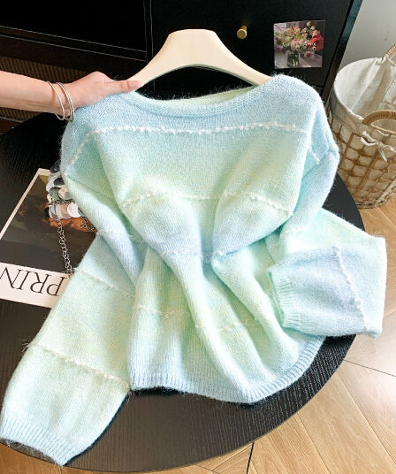 그라데이션 색상 패치워크 모피 스트라이프 니트 스웨터 여자 가을 겨울 새로운 루즈핏 캐주얼 긴팔 풀오버 맨위