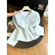 批发小香风高级感短款仿水貂绒外套女<b class='q'>针织</b>开衫秋冬季法式别致显瘦上衣