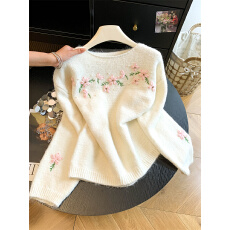 批发法式甜美温柔风手工钩花刺绣毛衣女秋冬季<b class='q'>宽松</b>软糯内搭针织衫上衣